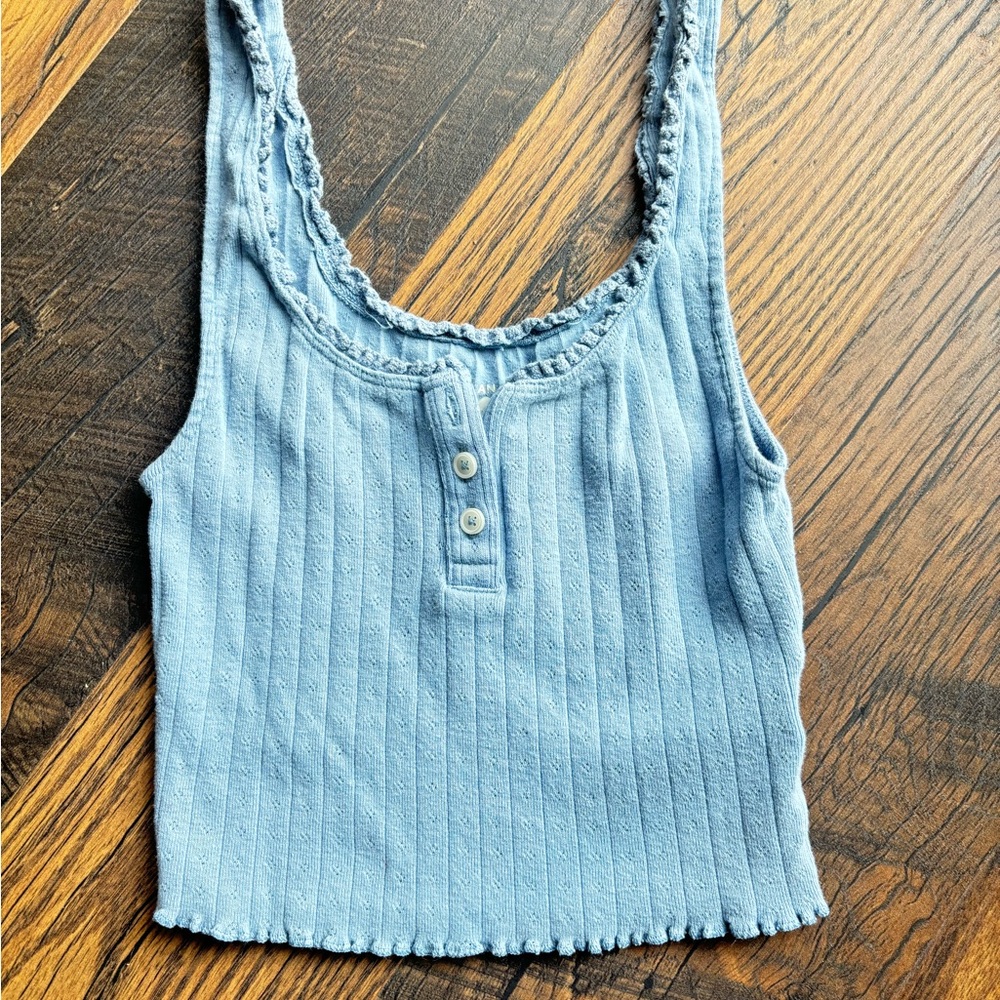 American Eagle Outfitters Blue Ribbed Crop Tank Top